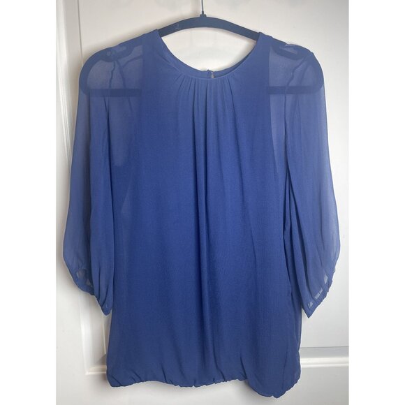 Vince Women’s Silk Sheer Navy 3/4 Sleeve Blouse Sz Small  Chic Elegant Lightweig - Picture 1 of 10